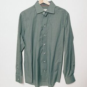 Eton Button Down Shirt Mens Contemporary Gingham 15.75 Green Romania Flaws